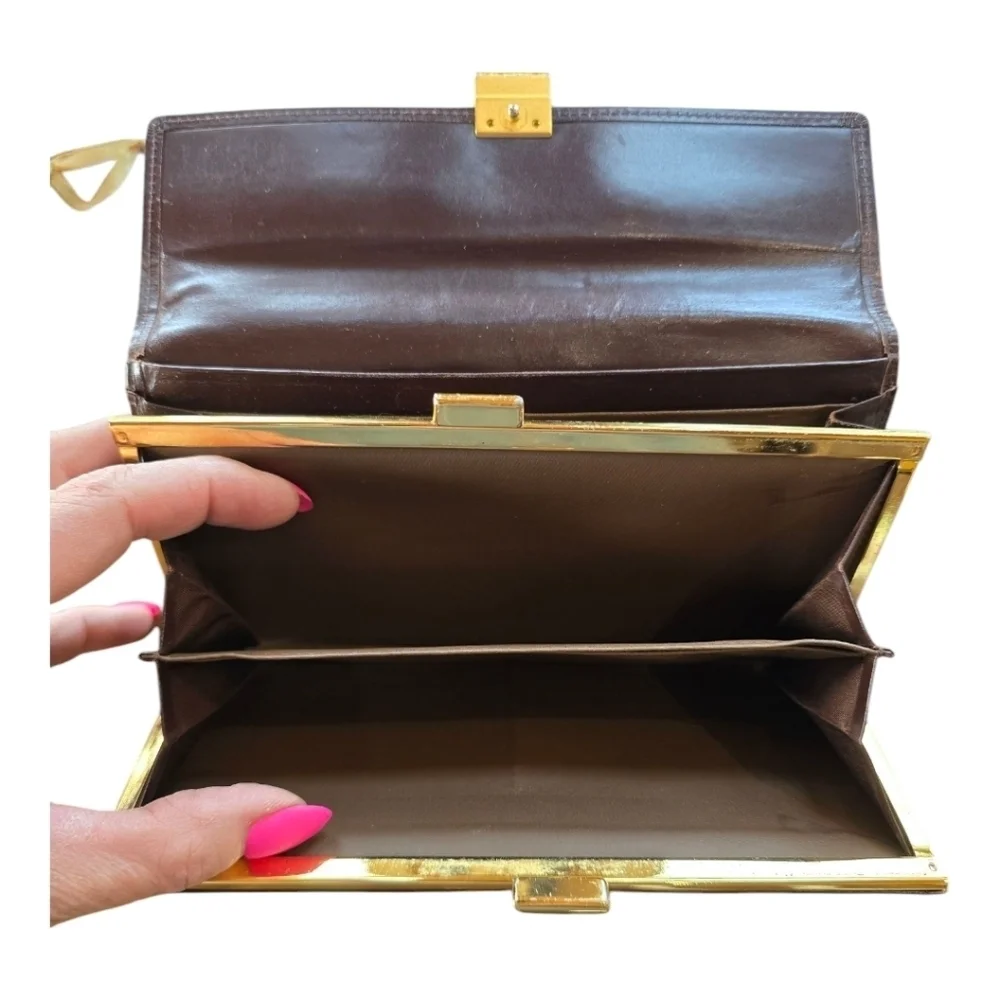 Givenchy Bordeaux Brown Leather Gold Kisslock Bifold Vintage Wallet